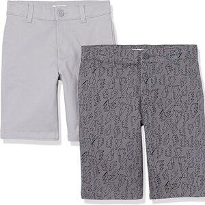 Amazon Essentials Boys' Uniform Flat-Front Short 2Pk, Adjustable Waist, Gray 12H